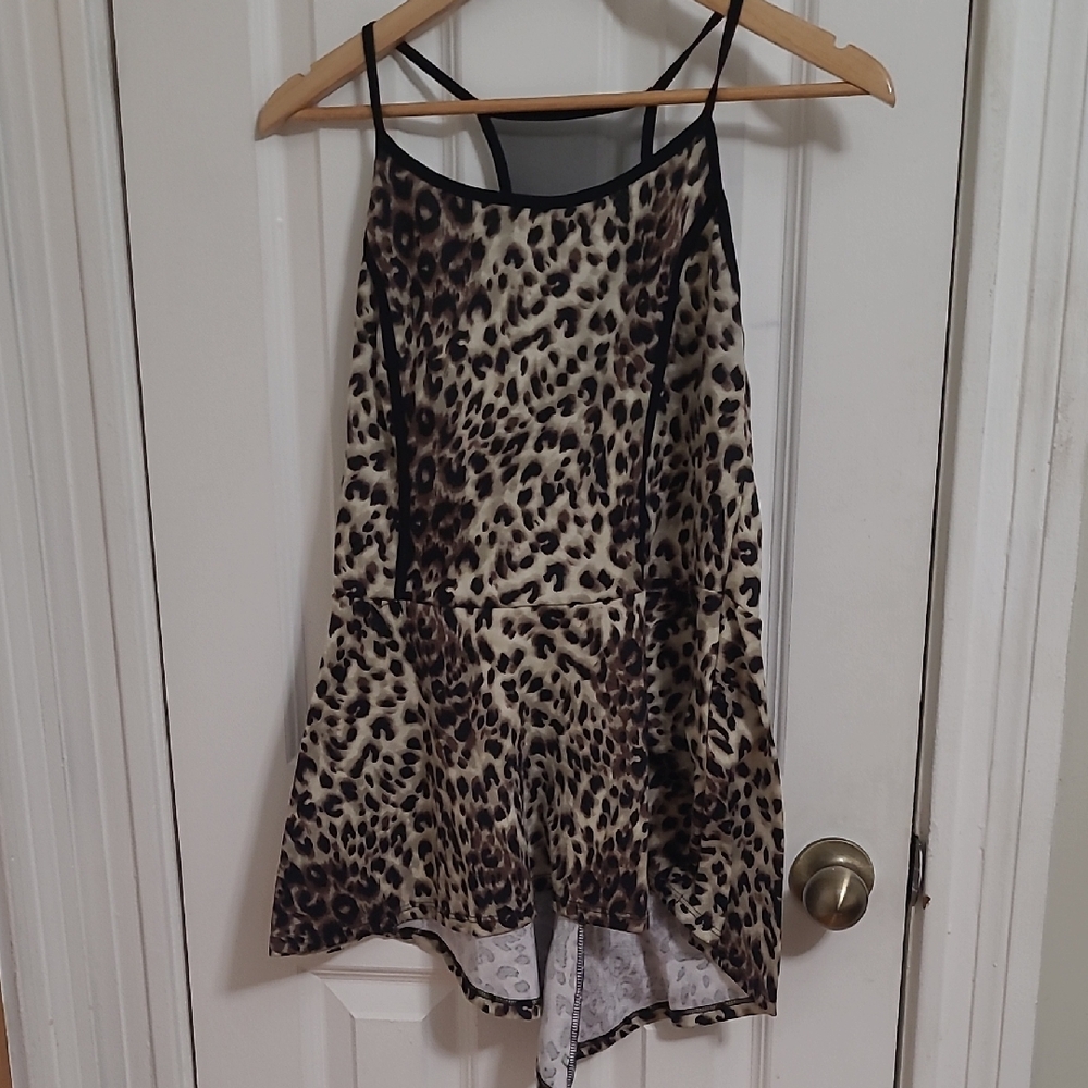 Dots Leopard Print Peplum Mesh Razor Back Top